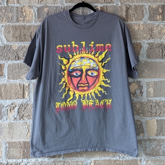 Sublime Sun Long Beach Short Sleeve T-Shirt Size XL Gray Sun Face - Picture 5 of 5